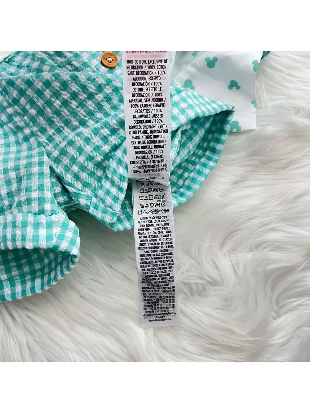 NWT Disney Baby Mickey Mouse Gingham Shortall Overalls 0-3M Aqua Embroidered